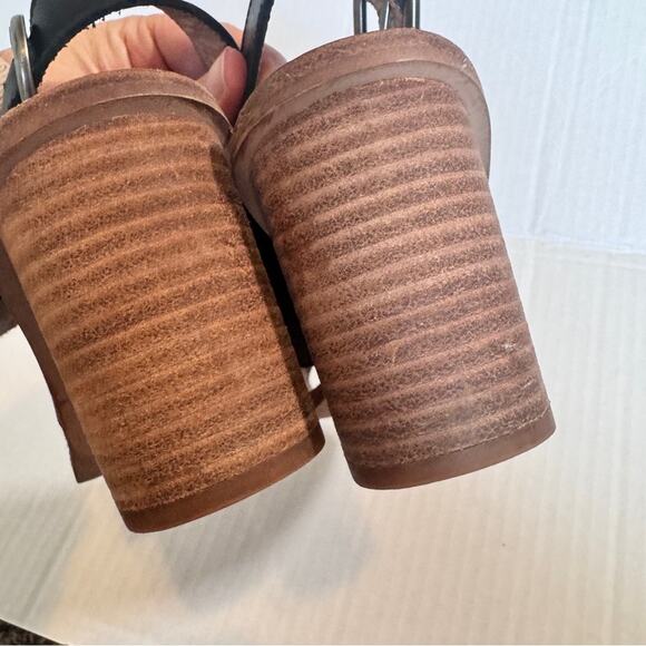 Madewell Black Leather Peep Toe Heels Women’s 6.5 Chunky Fall Slingback Sandals - Picture 9 of 9